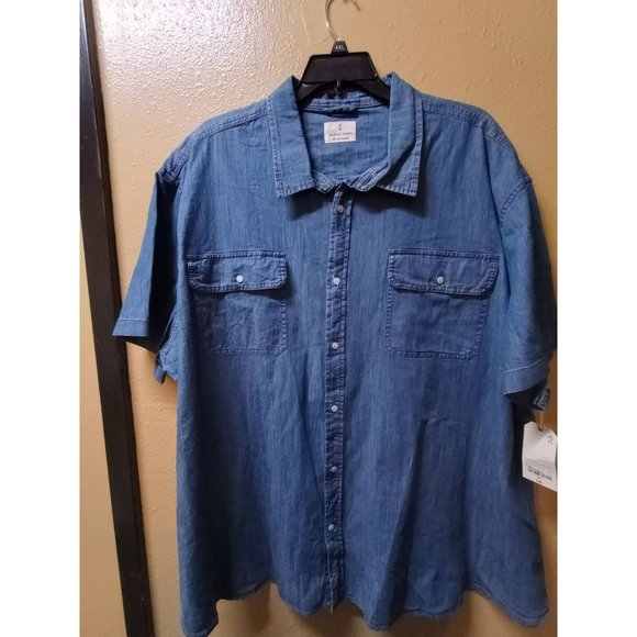 NWT Mutual Weave light weight blue short sleeve full button down collared shirt - Picture 1 of 7